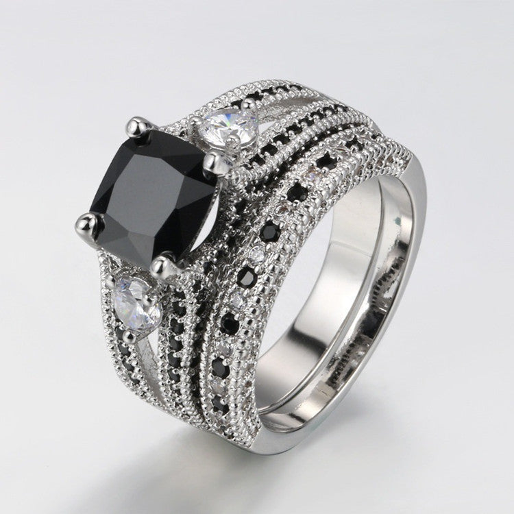 Geometric Metal Ring Fashion Jewelry Black Zircon Black Diamond Inlay Electroplated Finish Elegant Ring Classic