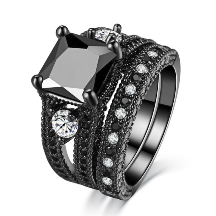Geometric Metal Ring Fashion Jewelry Black Zircon Black Diamond Inlay Electroplated Finish Elegant Ring Classic