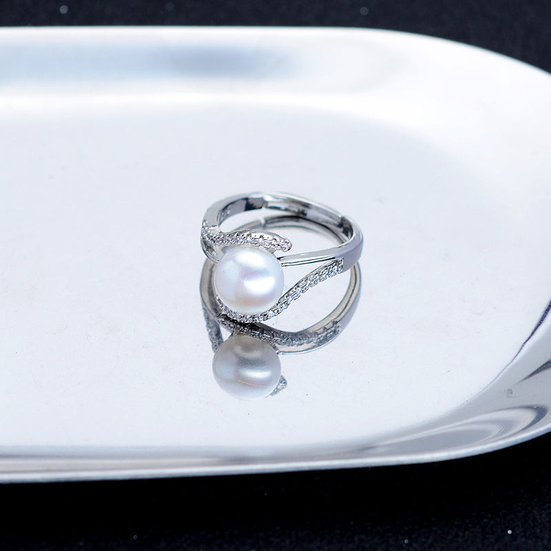 Freshwater Pearl Ring for Women Adjustable Opening Fashionable Ring Simple White Pearl Jewelry for Casual Wear
