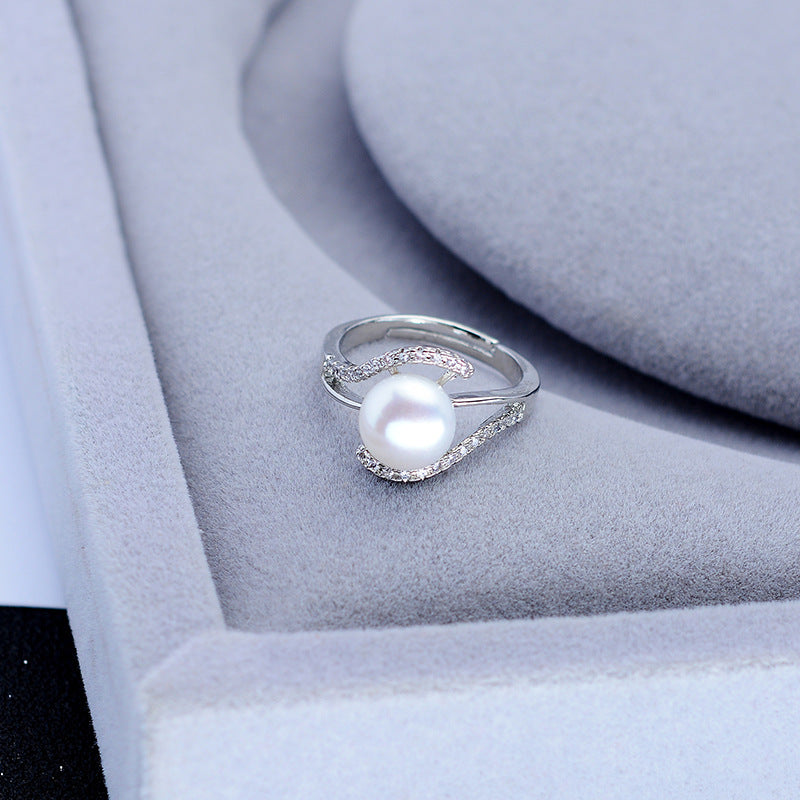Freshwater Pearl Ring for Women Adjustable Opening Fashionable Ring Simple White Pearl Jewelry for Casual Wear