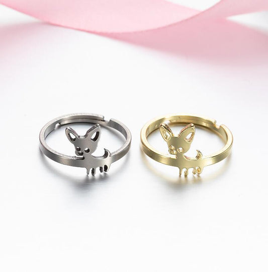 Adjustable Chihuahua Ring Stainless Steel Animal Lover Jewelry Gold Finish Perfect Gift For Dog Owners Perfect