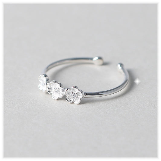 Silver Plum Blossom Ring for Women Open Flower Korean Style