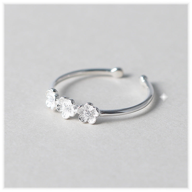 Silver Plum Blossom Ring for Women Open Flower Korean Style