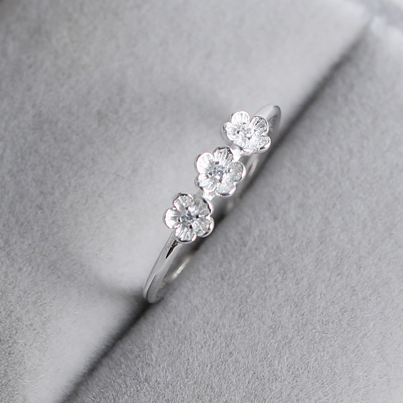 Silver Plum Blossom Ring for Women Open Flower Korean Style