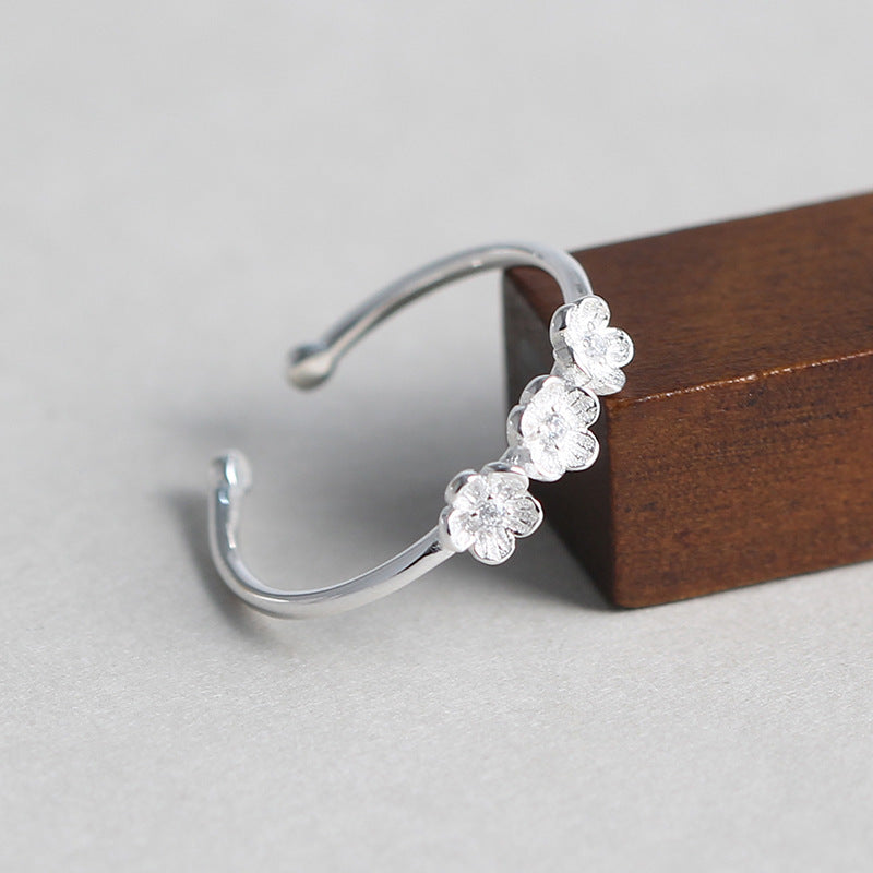 Silver Plum Blossom Ring for Women Open Flower Korean Style