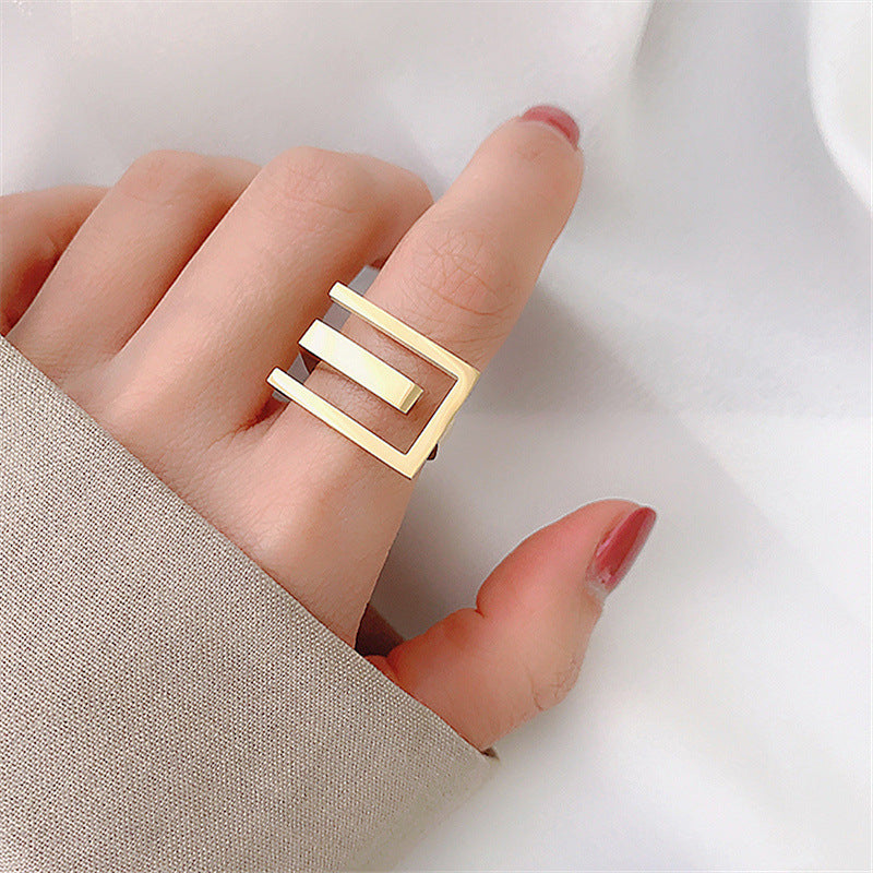 Gold Plated Geometric Copper Ring Korean Inspired Design Fashionable Durable Daily Wear Jewelry Elegant Deluxe