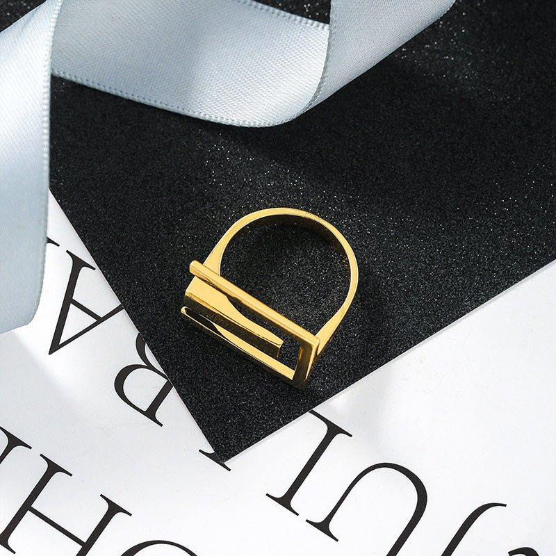 Gold Plated Geometric Copper Ring Korean Inspired Design Fashionable Durable Daily Wear Jewelry Elegant Deluxe