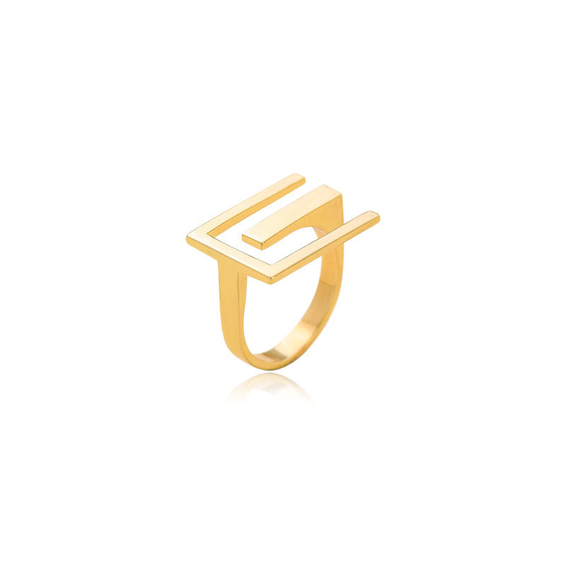 Gold Plated Geometric Copper Ring Korean Inspired Design Fashionable Durable Daily Wear Jewelry Elegant Deluxe