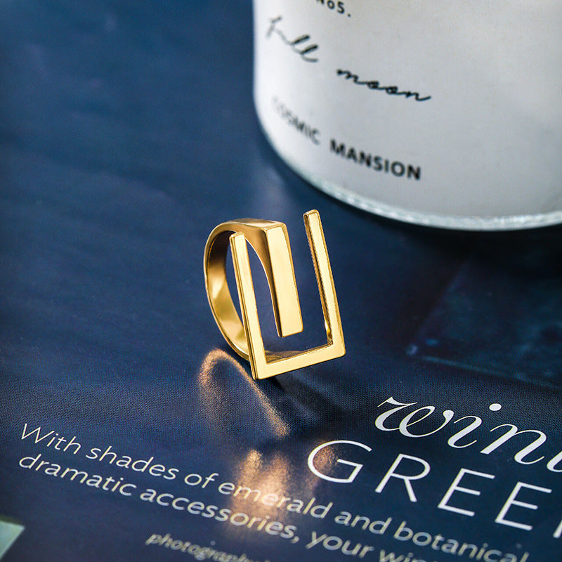 Gold Plated Geometric Copper Ring Korean Inspired Design Fashionable Durable Daily Wear Jewelry Elegant Deluxe