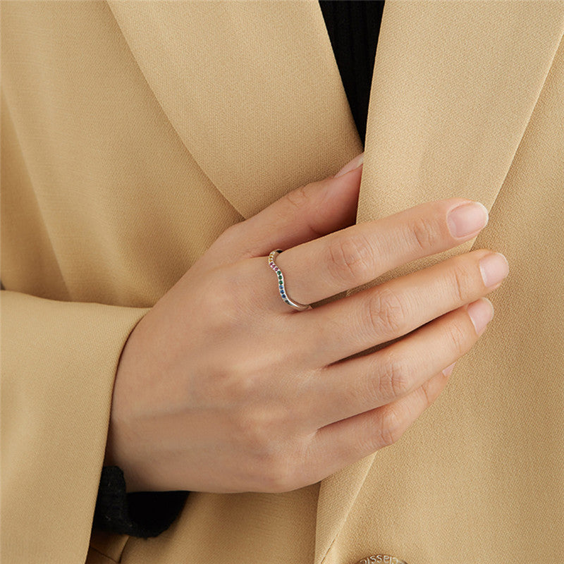 Sterling Silver Zircon Ring Geometric Design for Women S925 Fine Jewelry Gift for Her Everyday Wearable Gift Idea