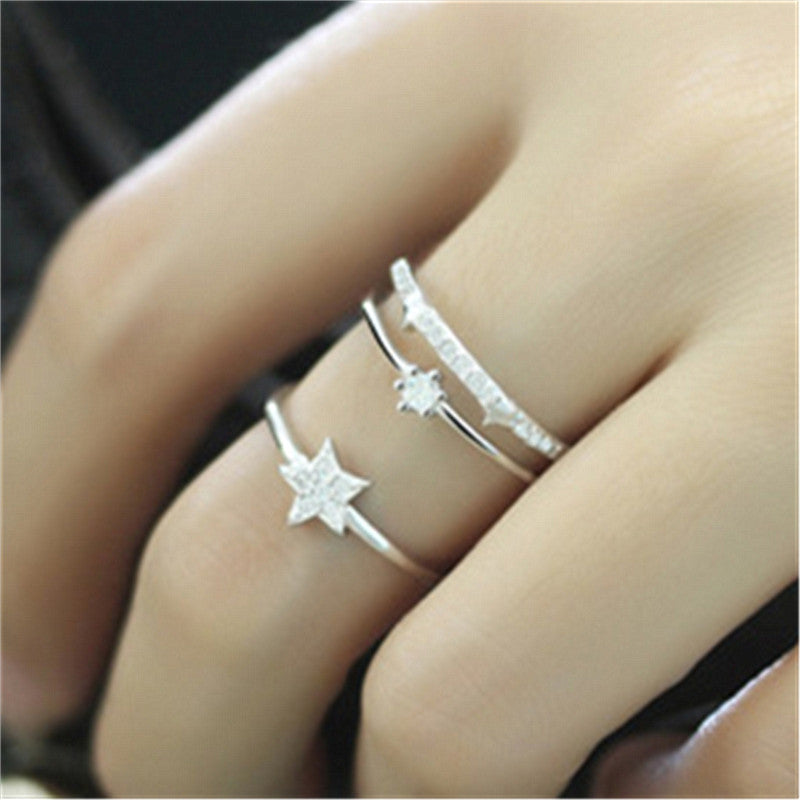 Women Copper Three Layer Star Ring Adjustable Korean Fashion Jewelry Diamond Accent For Women Delicate Gift Idea