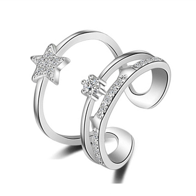 Women Copper Three Layer Star Ring Adjustable Korean Fashion Jewelry Diamond Accent For Women Delicate Gift Idea
