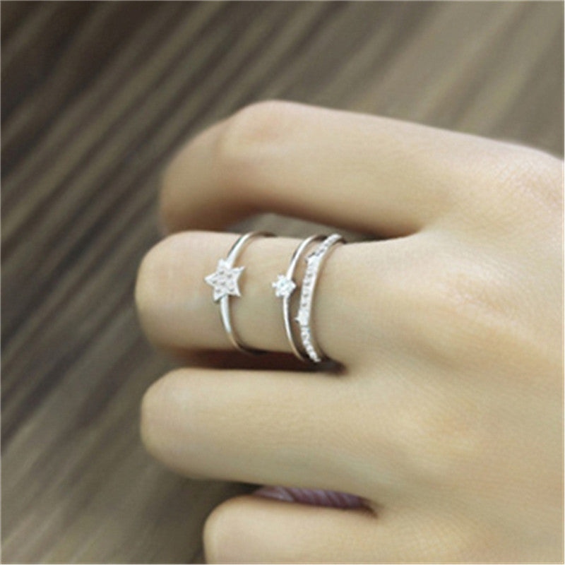 Women Copper Three Layer Star Ring Adjustable Korean Fashion Jewelry Diamond Accent For Women Delicate Gift Idea