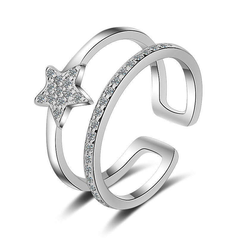Heart Star Ring Diamond Accented Double Layer Adjustable Korean Fashion Jewelry Gift Adjustable Fashion Korean