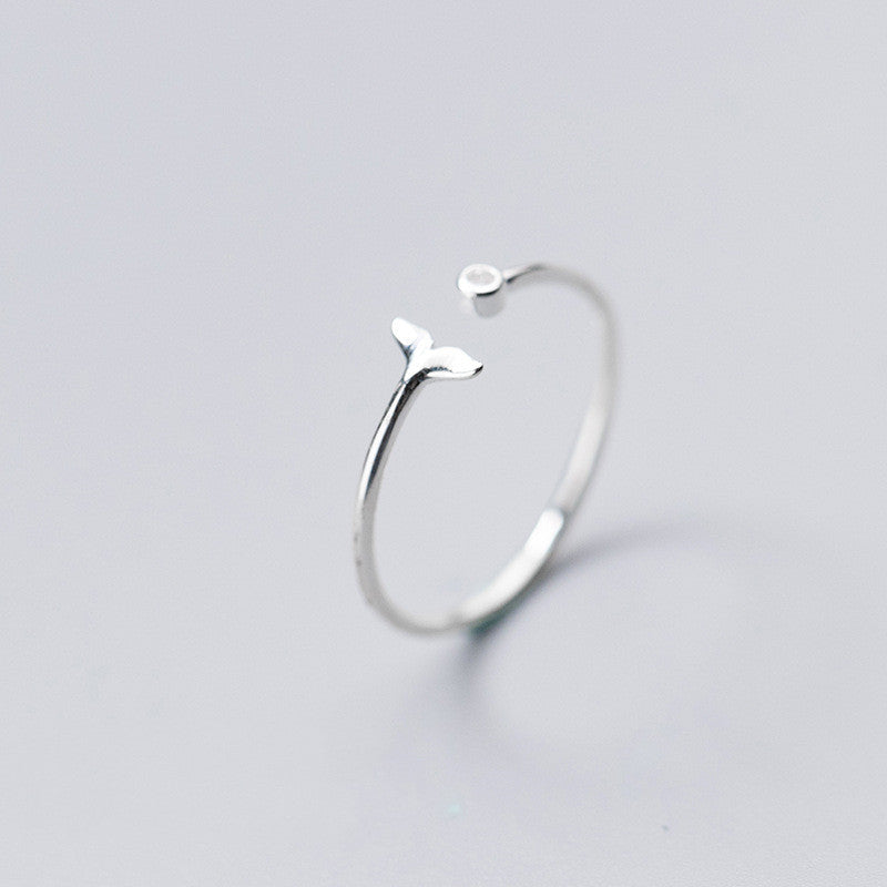 Sterling Silver Open Fishtail Ring for Women Round Diamonds Fengsen Style Japanese Korean Elegant Gift for Her