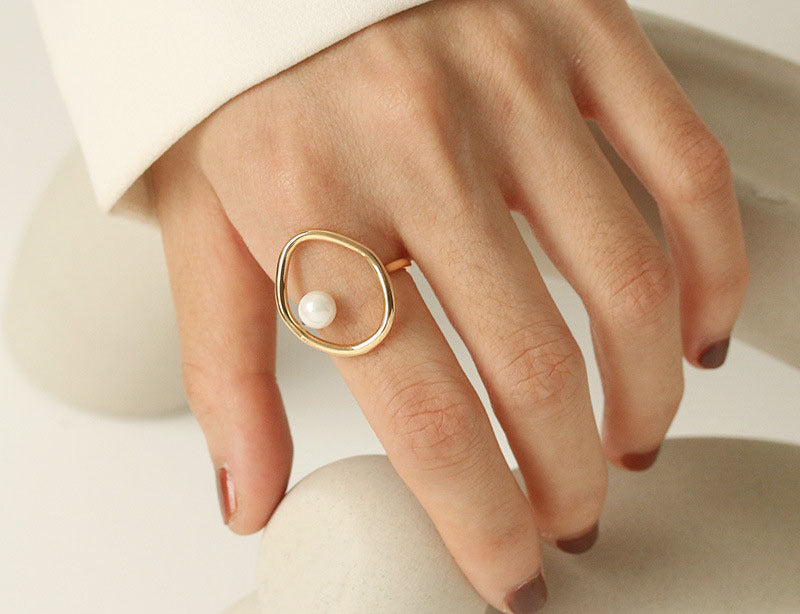 Pearl Open Ring Copper Gold-plated Adjustable Ring 20 New Products