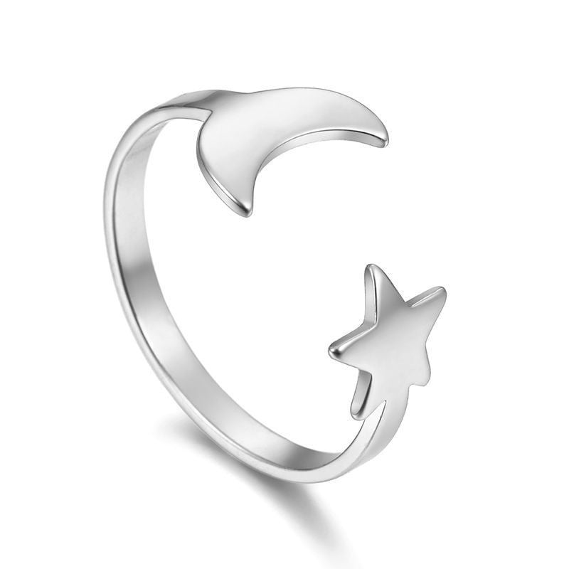 Stainless Steel Star Moon Ring Adjustable Open Band Unisex Hollow Design Ring Individually Packed Individually