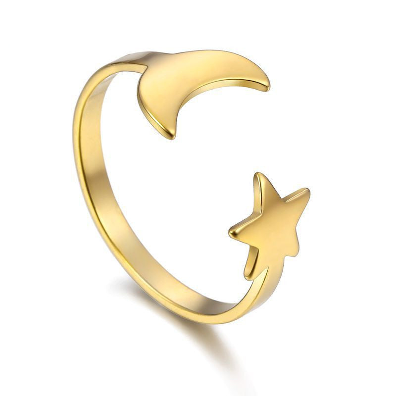 Stainless Steel Star Moon Ring Adjustable Open Band Unisex Hollow Design Ring Individually Packed Individually