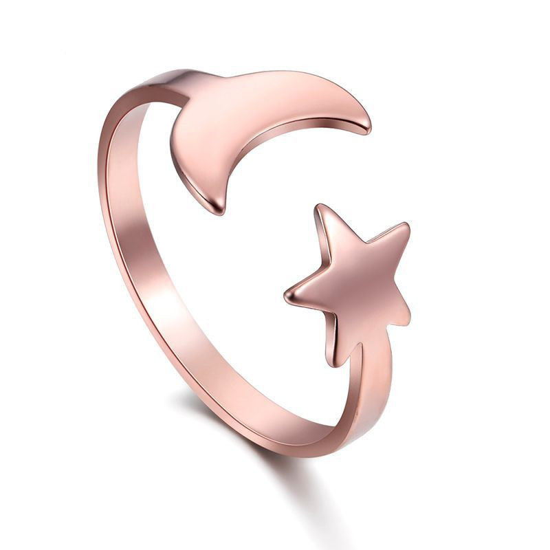Stainless Steel Star Moon Ring Adjustable Open Band Unisex Hollow Design Ring Individually Packed Individually