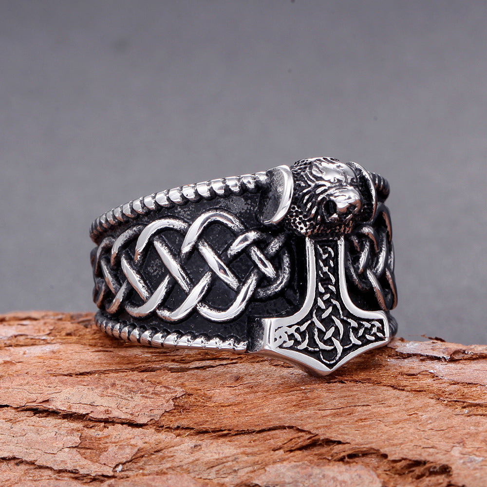 Men's Stainless Steel Ring Geometric Thor's Hammer Design Polished Titanium Steel Band European and American Jewelry Individually Packed Ring Gift for Men