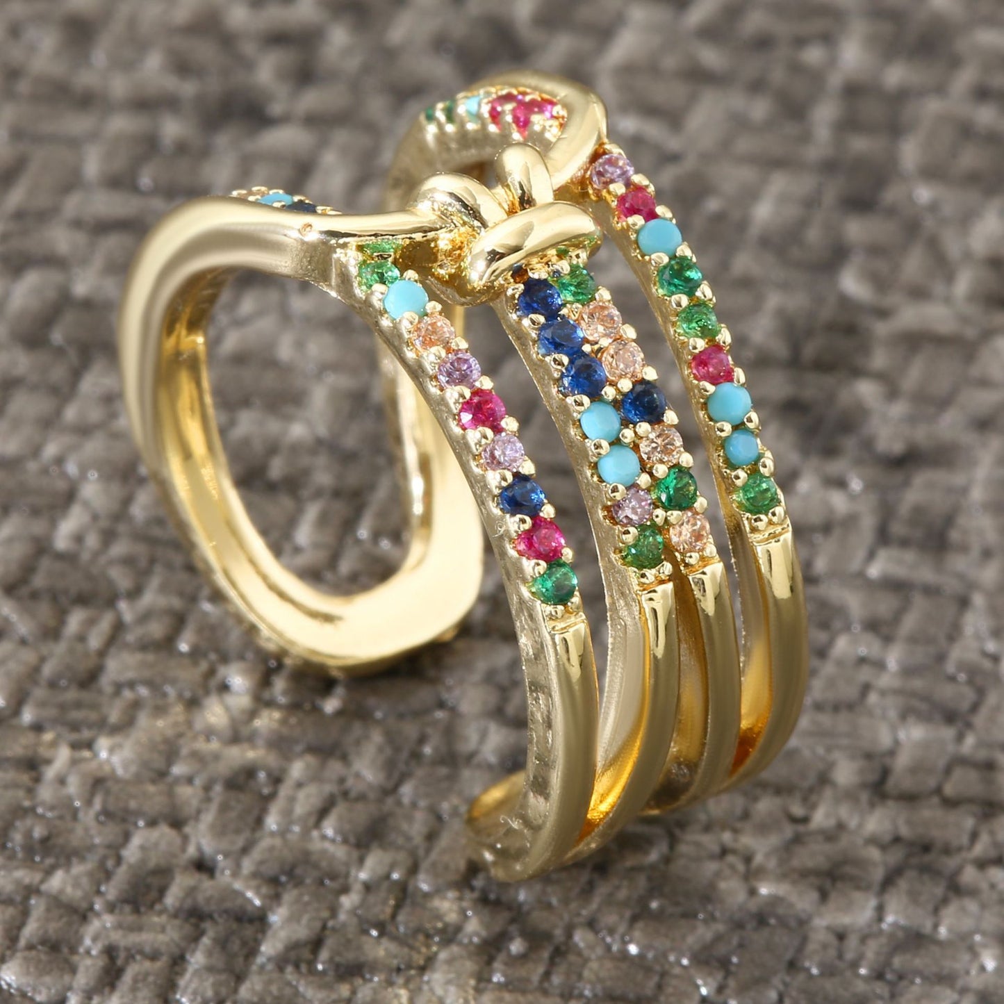 Geometric Copper Ring With Zircon Inlaid Fashion Statement Ring For Women Jewelry Gift Elegant Everyday Access