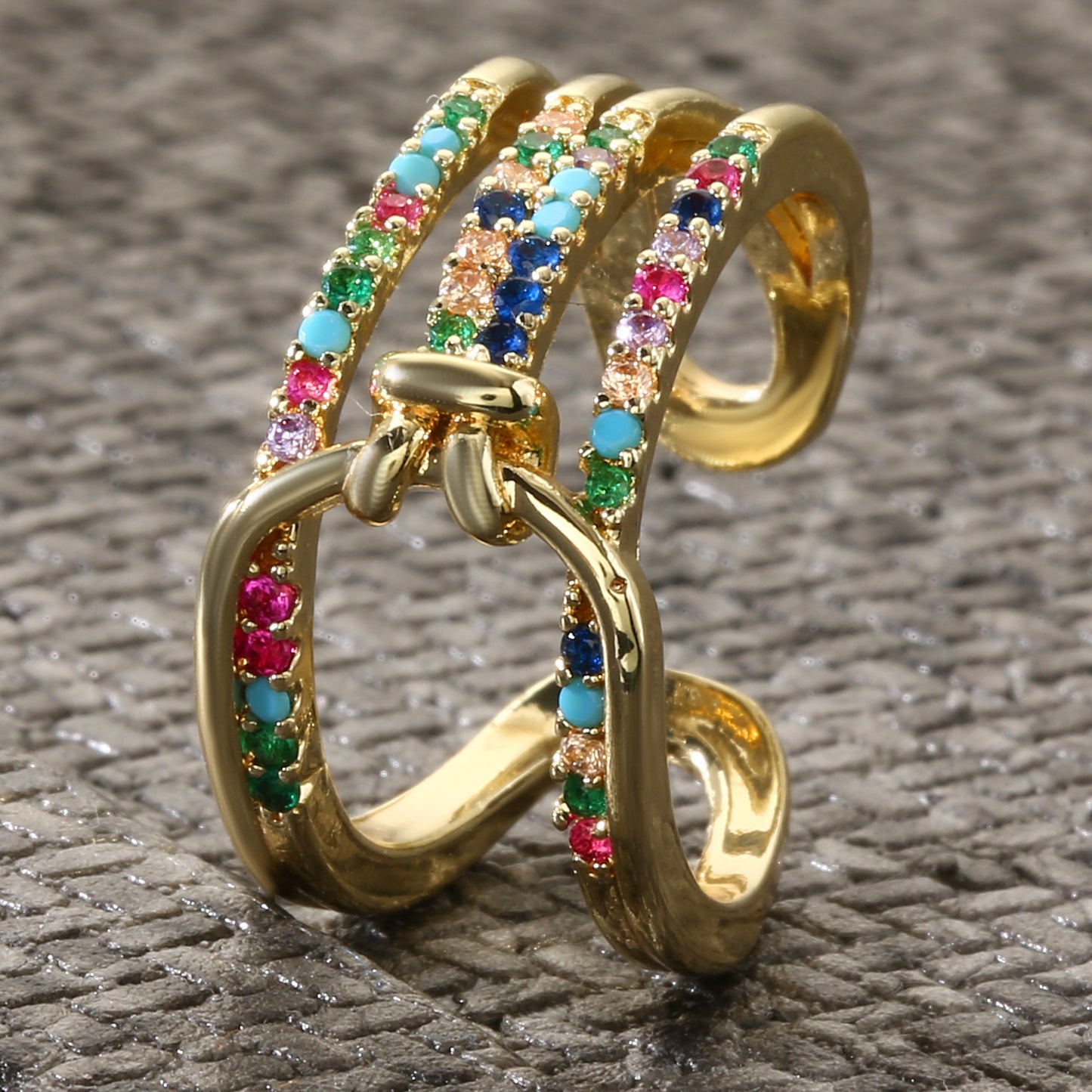 Geometric Copper Ring With Zircon Inlaid Fashion Statement Ring For Women Jewelry Gift Elegant Everyday Access