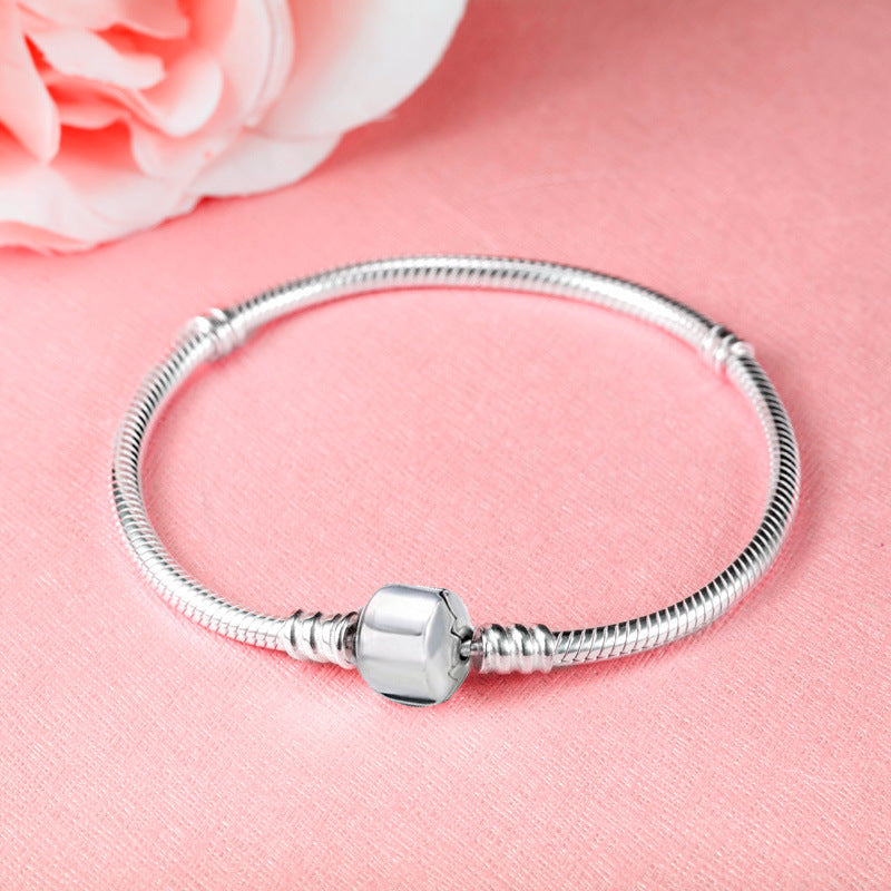 Unisex Beaded Bracelet Silver Plated Copper Round Snake Bone Chain Fashion Bracelet For Traveling And Business