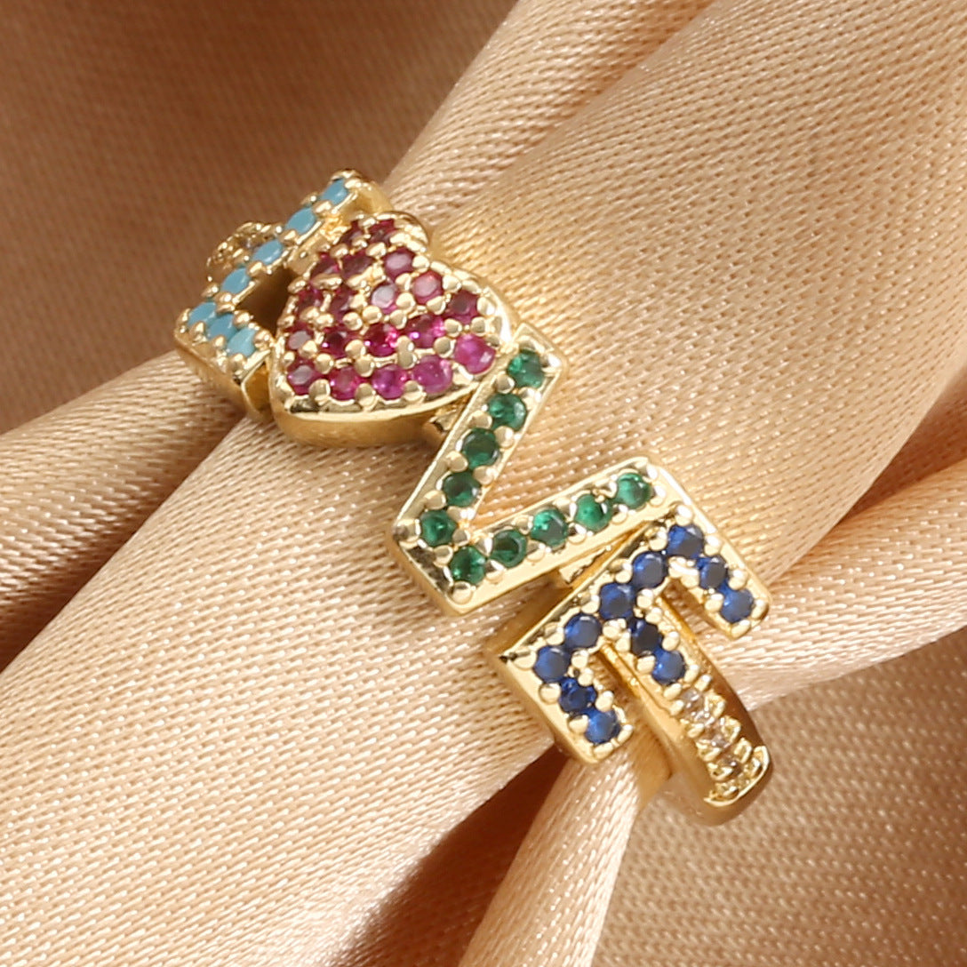 Womens Adjustable Copper Ring With Diamond Cut Gold Plated Inlaid Artificial Gems Individually Packed Jewelry