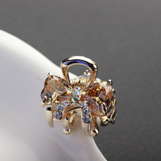 Rhinestone Hair Clip Women Girls Bowknot Hairpin Crystal Barrette Decorative Hair Accessory White Red Champagne Purple