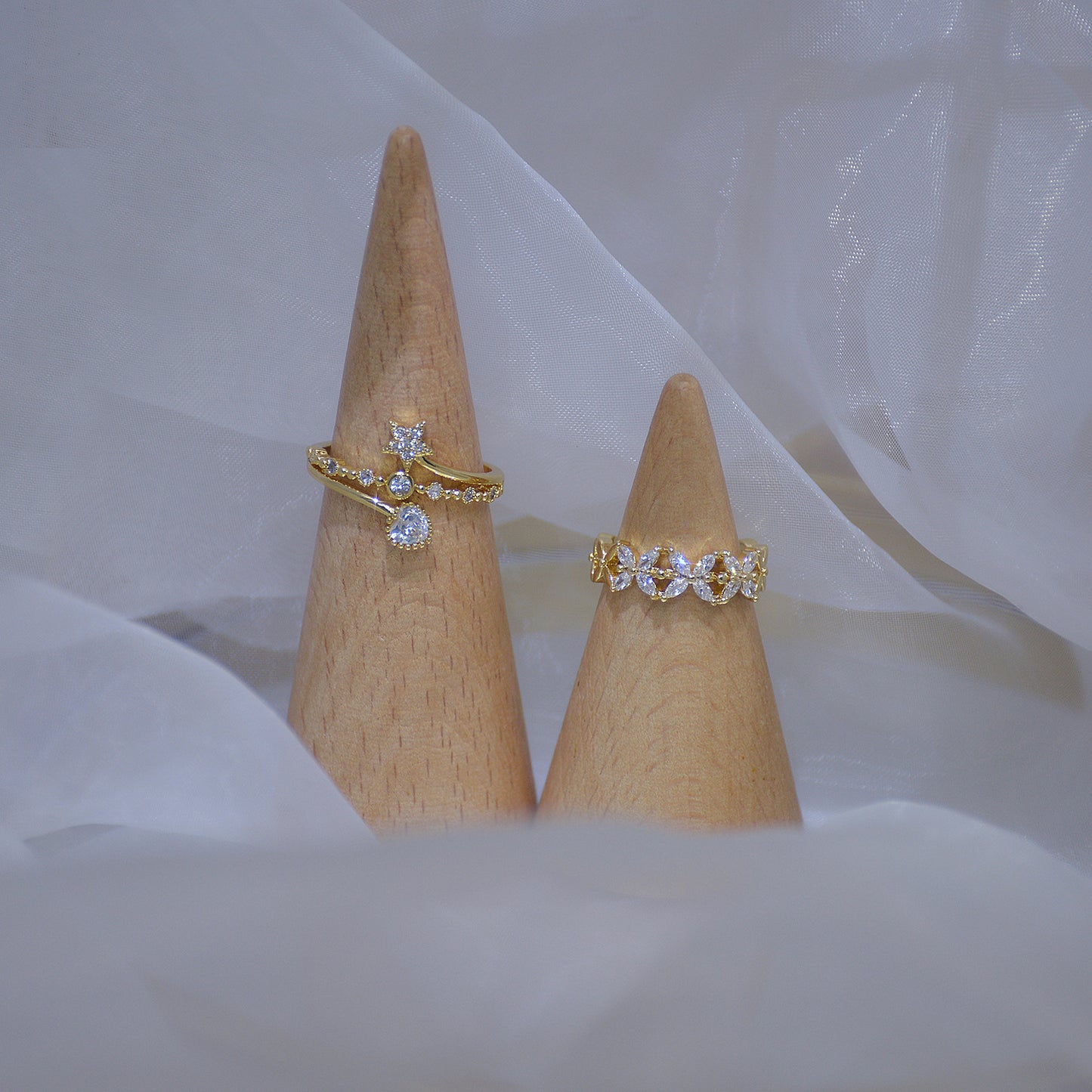 Gold Plated Heart Shaped Ring With Gem Inlay And Diamond Accent Open Ring For Birthday Gift For Her Dream Gift