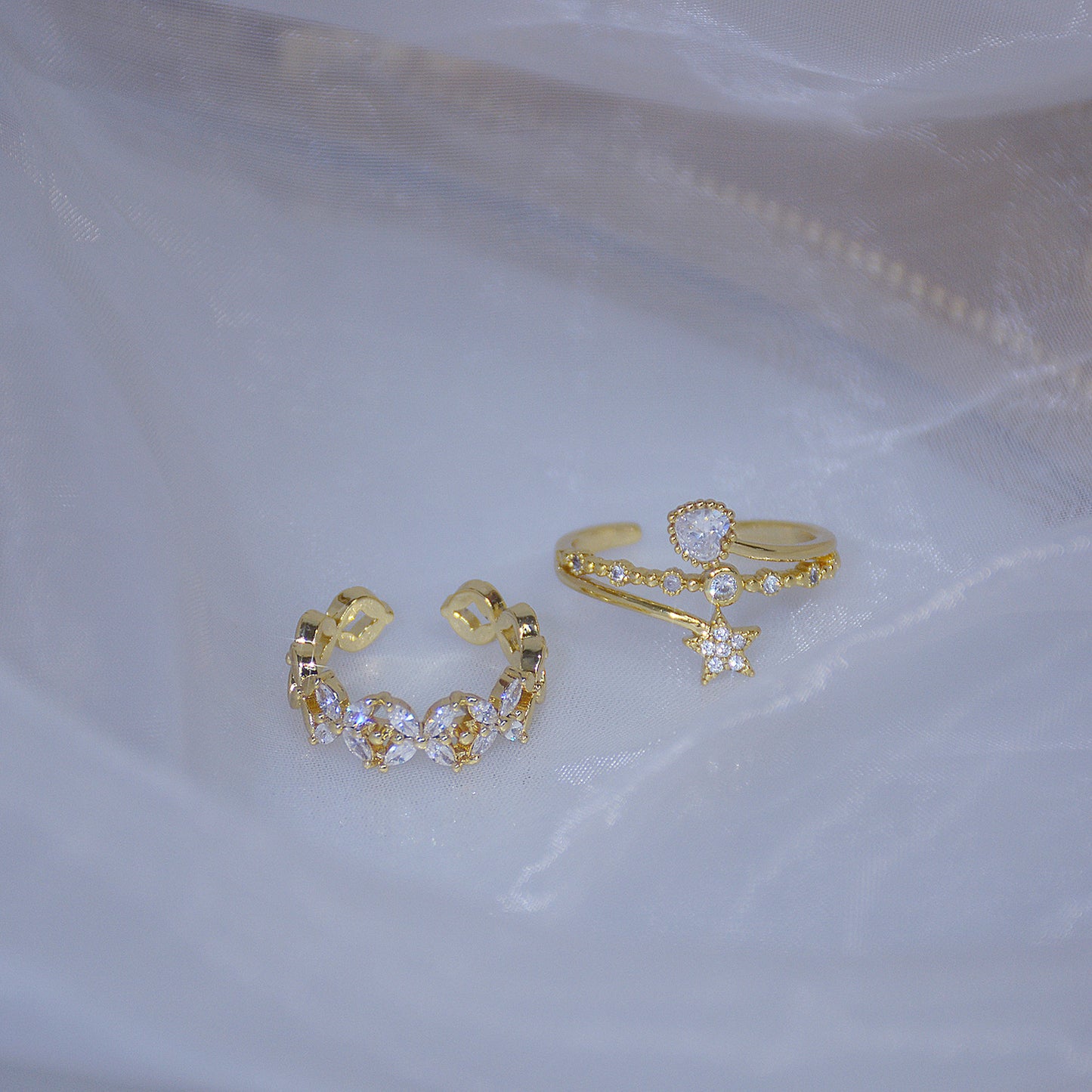 Gold Plated Heart Shaped Ring With Gem Inlay And Diamond Accent Open Ring For Birthday Gift For Her Dream Gift