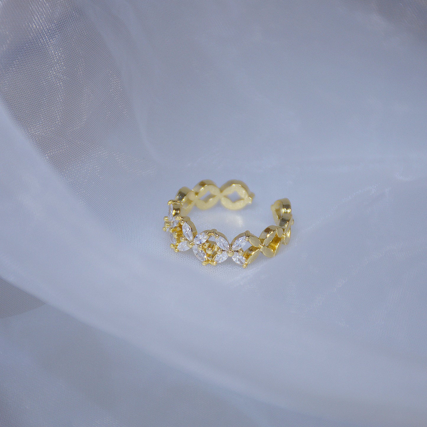 Gold Plated Heart Shaped Ring With Gem Inlay And Diamond Accent Open Ring For Birthday Gift For Her Dream Gift
