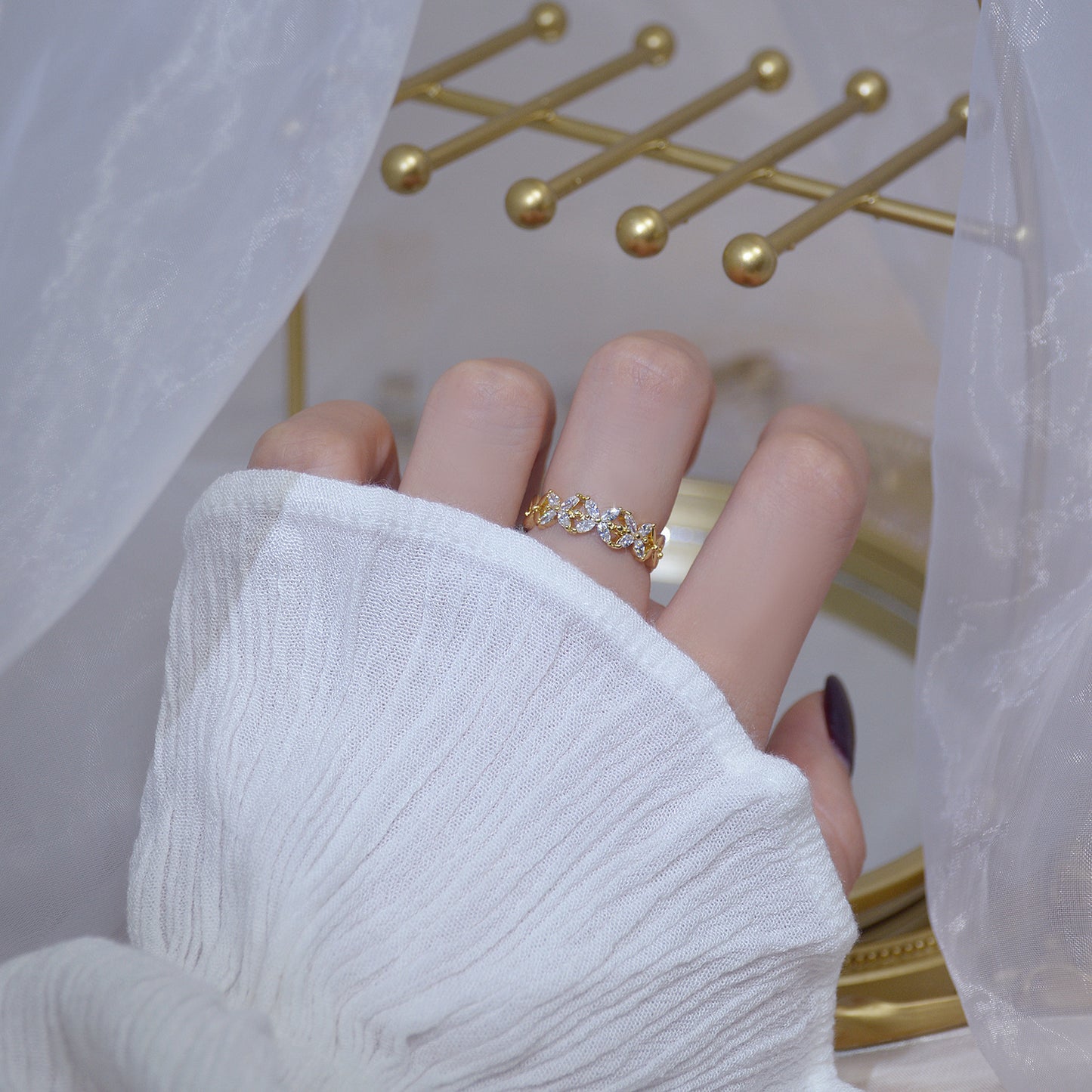 Gold Plated Heart Shaped Ring With Gem Inlay And Diamond Accent Open Ring For Birthday Gift For Her Dream Gift