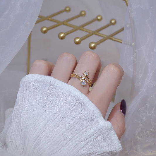 Gold Plated Heart Shaped Ring With Gem Inlay And Diamond Accent Open Ring For Birthday Gift For Her Dream Gift