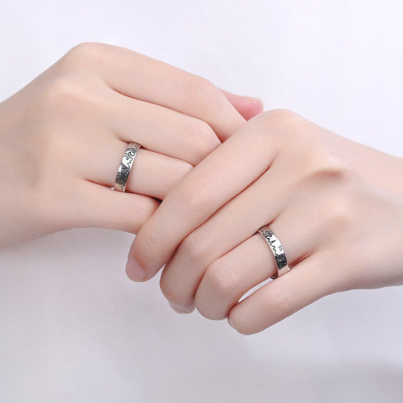 SterlingSilver Couple Rings 925 Simple Geometric Matching Bands Adjustable Opening Design Perfect Holiday Gift
