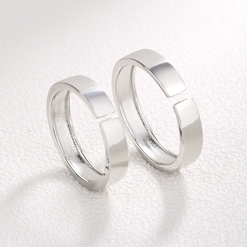 SterlingSilver Couple Rings 925 Simple Geometric Matching Bands Adjustable Opening Design Perfect Holiday Gift