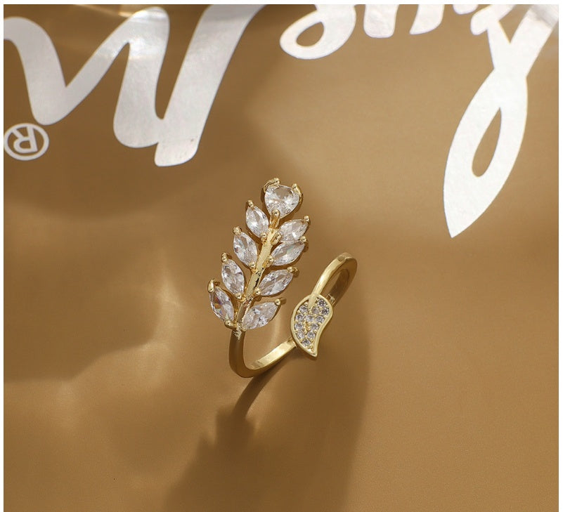 Copper Gold Tone Adjustable Ring With Geometric Rhinestones Net Style Finger Ring For Women Trendy Fashion Accessory