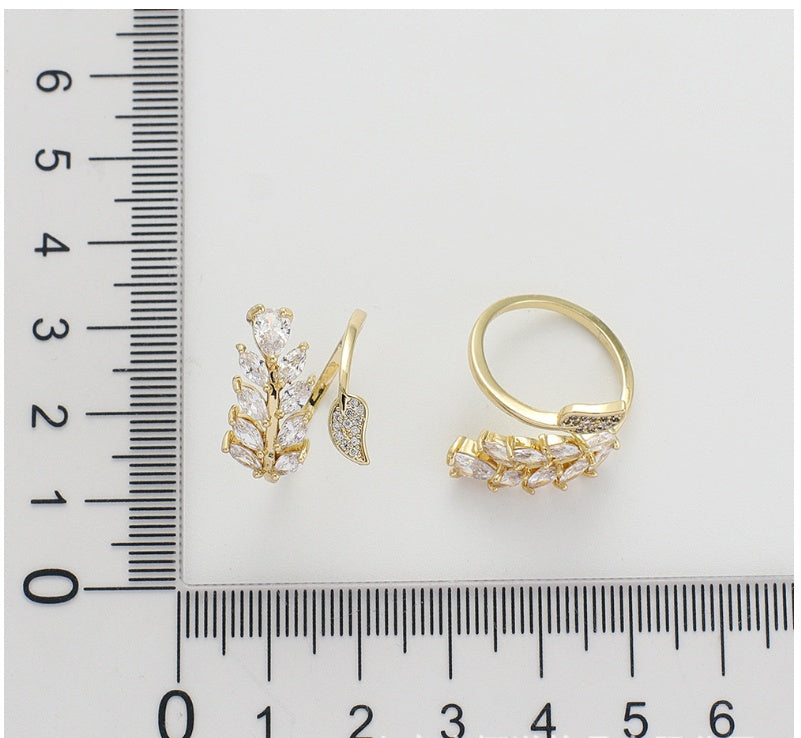 Copper Gold Tone Adjustable Ring With Geometric Rhinestones Net Style Finger Ring For Women Trendy Fashion Accessory