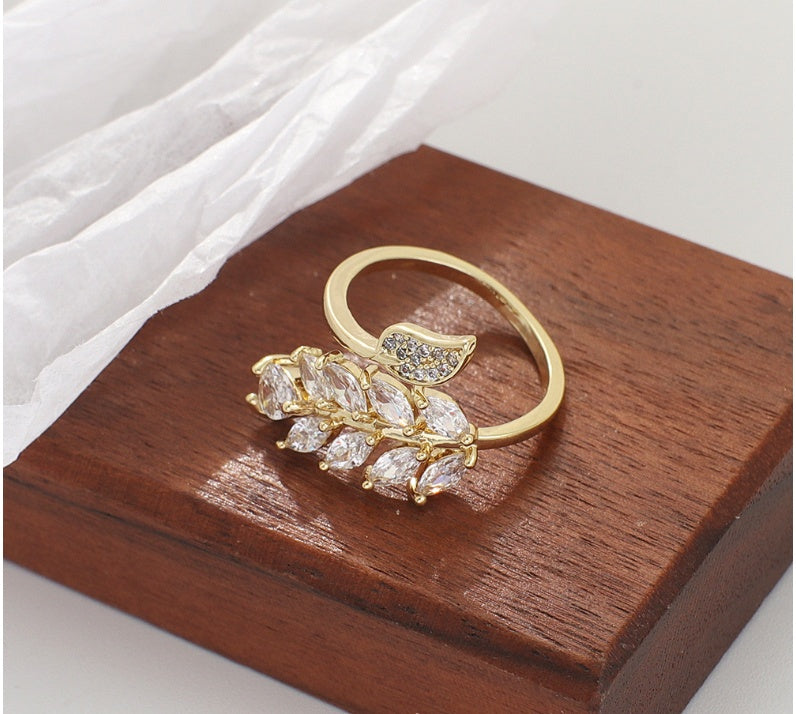 Copper Gold Tone Adjustable Ring With Geometric Rhinestones Net Style Finger Ring For Women Trendy Fashion Accessory