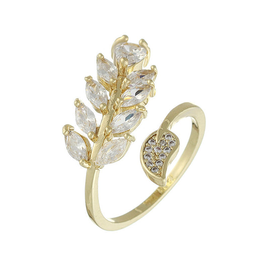 Copper Gold Tone Adjustable Ring With Geometric Rhinestones Net Style Finger Ring For Women Trendy Fashion Accessory