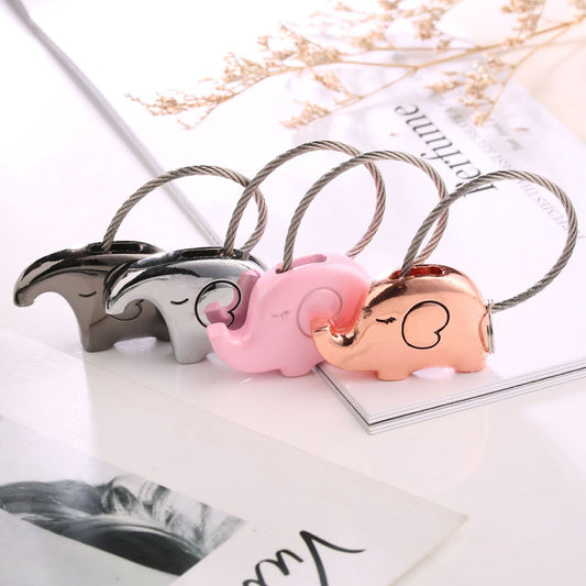 Couple Elephant Keychain Metal Car Pendant Unisex Zinc Alloy Crafts Wedding Gift Lovers Students Pink Elephant