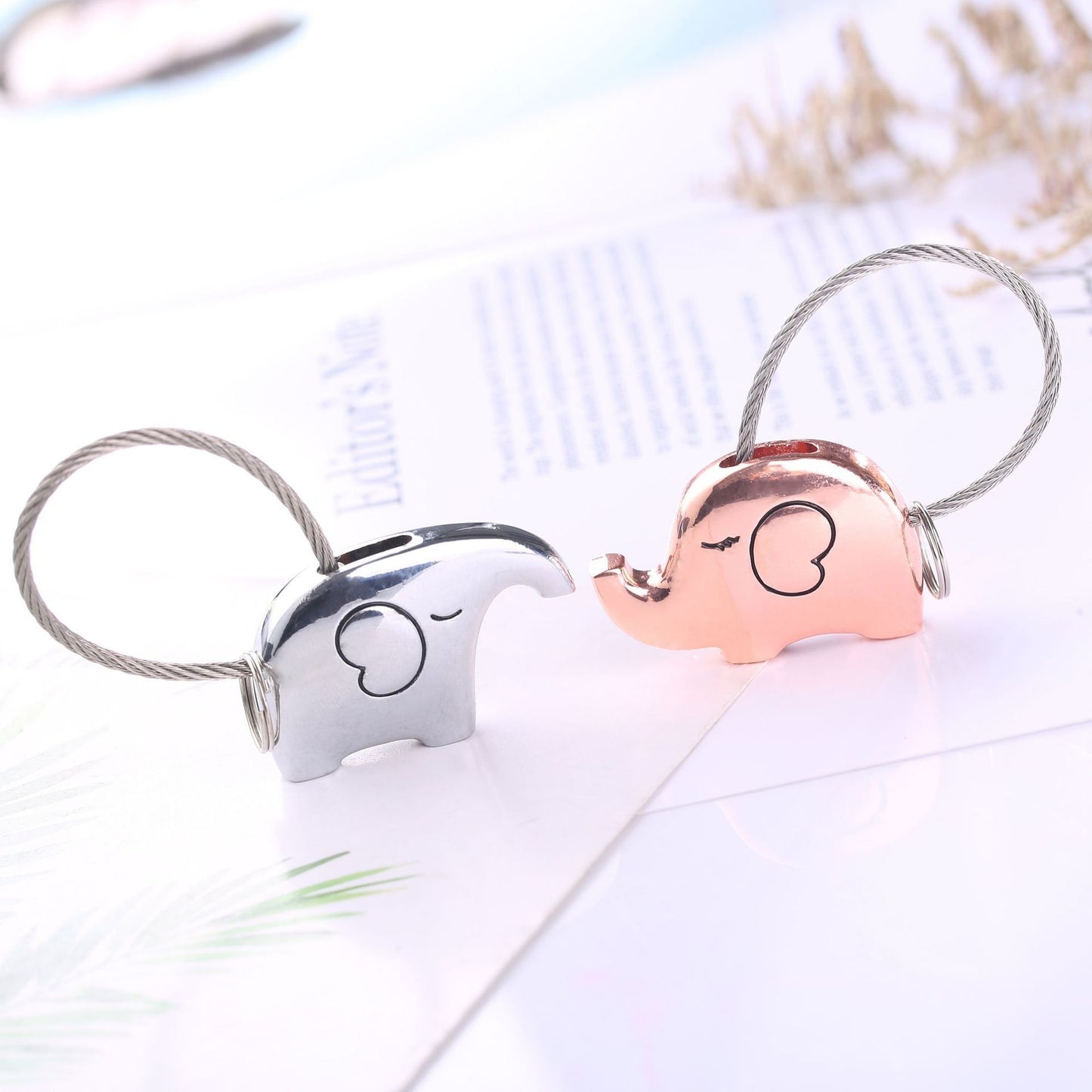 Couple Elephant Keychain Metal Car Pendant Unisex Zinc Alloy Crafts Wedding Gift Lovers Students Pink Elephant