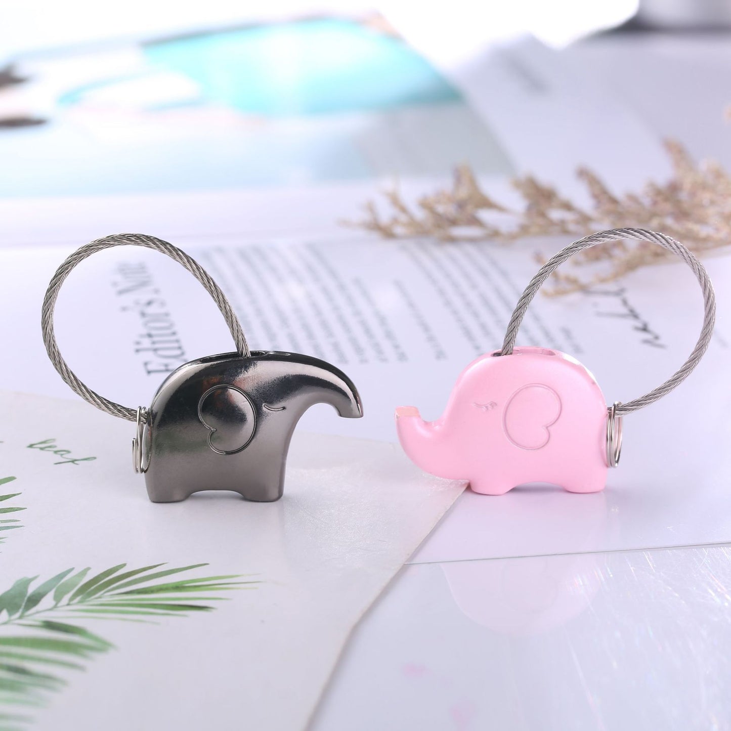 Couple Elephant Keychain Metal Car Pendant Unisex Zinc Alloy Crafts Wedding Gift Lovers Students Pink Elephant
