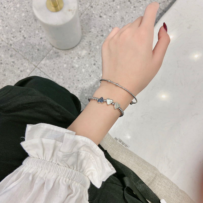 Two Piece Bracelet Set Metal Texture Beautiful Love Heart Shaped Cuff Design Alloy With Silver Or Gold Plating