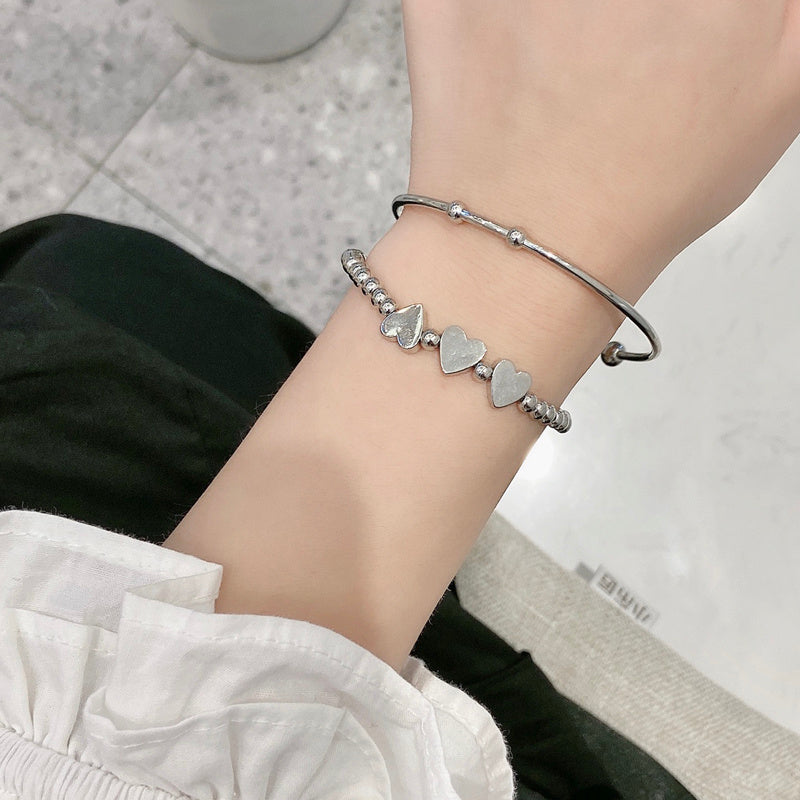 Two Piece Bracelet Set Metal Texture Beautiful Love Heart Shaped Cuff Design Alloy With Silver Or Gold Plating