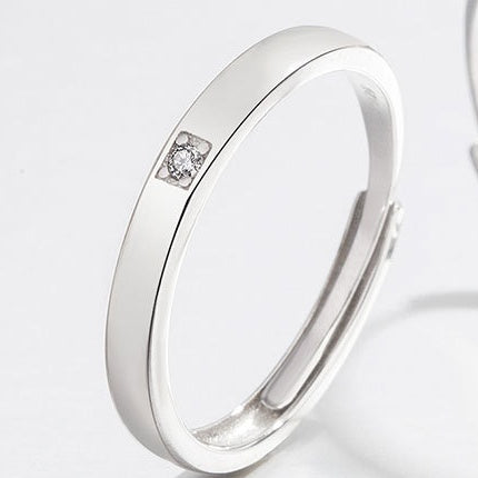 Couple Rings Sterling Silver Matching Wedding Bands For Women And Men Adjustable Geometric Zircon Promise Rings