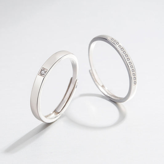 Sterling Silver Couple Rings Adjustable Wedding Bands Geometric Zircon Set For Women And Men For Couples Style