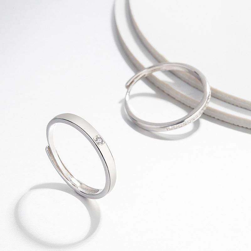 Couple Rings Sterling Silver Matching Wedding Bands For Women And Men Adjustable Geometric Zircon Promise Rings