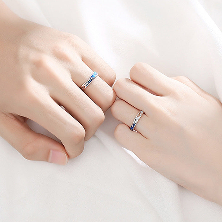 Sterling Silver Meteor Shower Couple Rings Zircons Stones Electroplated Matching Promises Rings For Him And Her