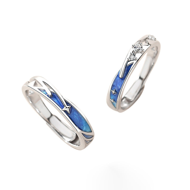 Sterling Silver Meteor Shower Couple Rings Zircons Stones Electroplated Matching Promises Rings For Him And Her